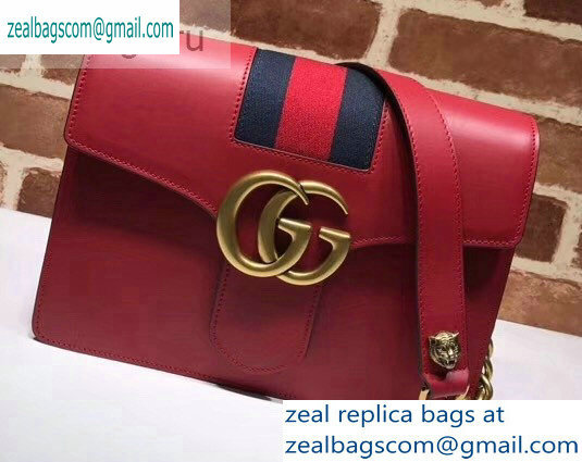 Gucci Web GG Marmont Leather Shoulder Bag 476468 Red - Click Image to Close