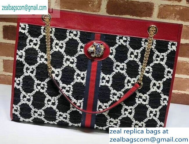 Gucci Web Rajah GG Tweed Large Tote Bag 537219 Black/White 2019