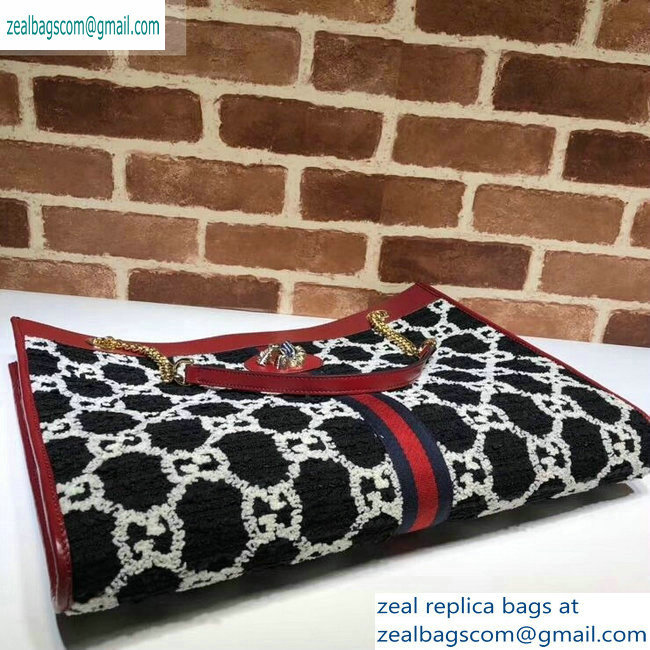 Gucci Web Rajah GG Tweed Large Tote Bag 537219 Black/White 2019 - Click Image to Close