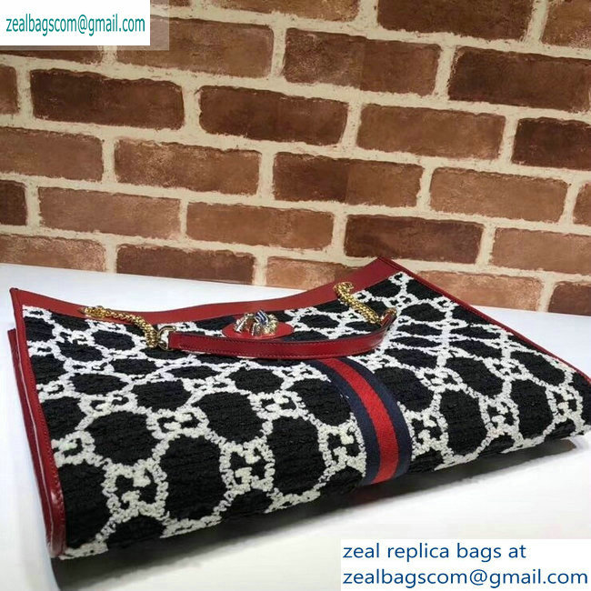 Gucci Web Rajah GG Tweed Large Tote Bag 537219 Black/White 2019