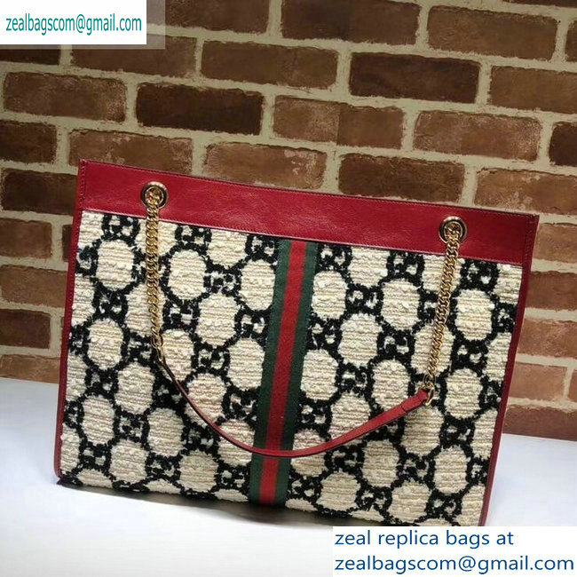 Gucci Web Rajah GG Tweed Large Tote Bag 537219 White/Black 2019 - Click Image to Close