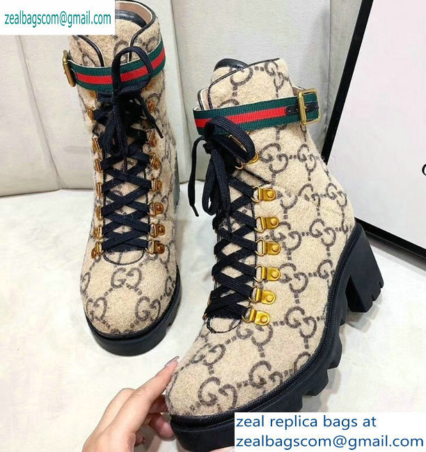 Gucci Web Strap with Buckle Wool Ankle Boots GG Beige 2019 - Click Image to Close