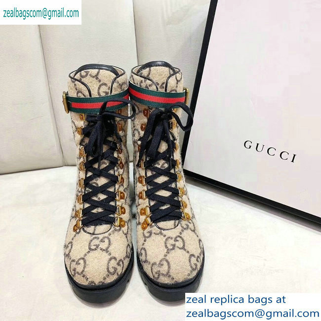 Gucci Web Strap with Buckle Wool Ankle Boots GG Beige 2019 - Click Image to Close