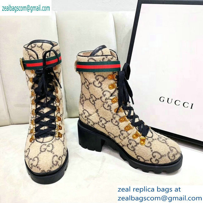 Gucci Web Strap with Buckle Wool Ankle Boots GG Beige 2019 - Click Image to Close