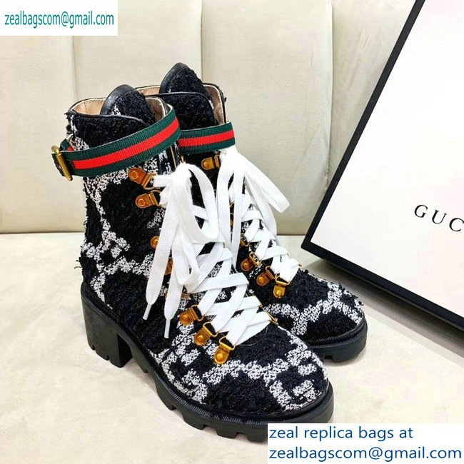 Gucci Web Strap with Buckle Wool Ankle Boots GG Black 2019 - Click Image to Close