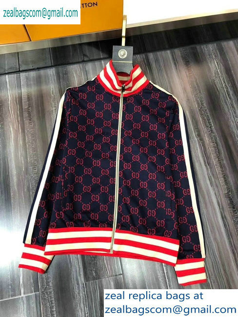 Gucci Web Trim GG Jacket and Pants Suit Dark Blue/Red 2019 - Click Image to Close