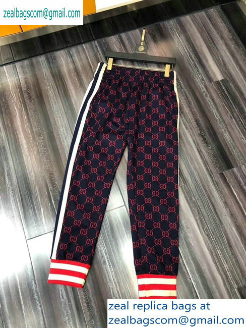 Gucci Web Trim GG Jacket and Pants Suit Dark Blue/Red 2019 - Click Image to Close