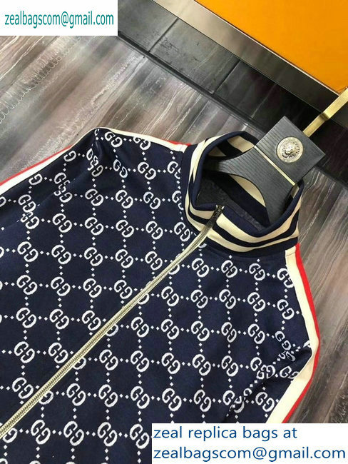 Gucci Web Trim GG Jacket and Pants Suit Dark Blue/White 2019