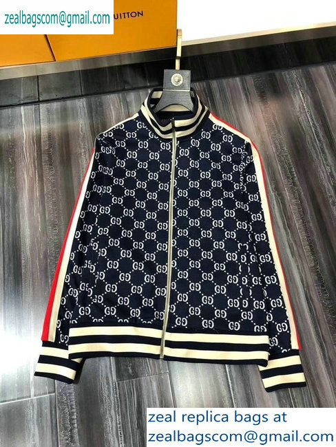 Gucci Web Trim GG Jacket and Pants Suit Dark Blue/White 2019