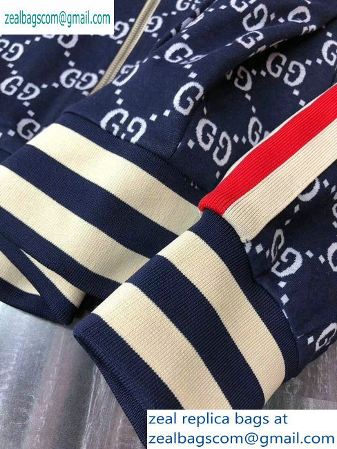 Gucci Web Trim GG Jacket and Pants Suit Dark Blue/White 2019