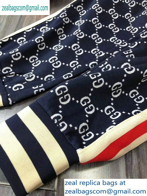 Gucci Web Trim GG Jacket and Pants Suit Dark Blue/White 2019