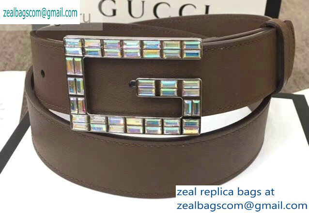 Gucci Width 3.5cm Leather Belt Brown with Crystals Square G Buckle