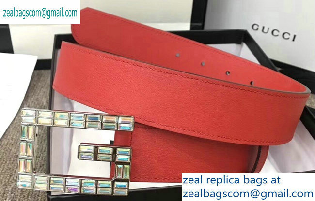 Gucci Width 3.5cm Leather Belt Red with Crystals Square G Buckle