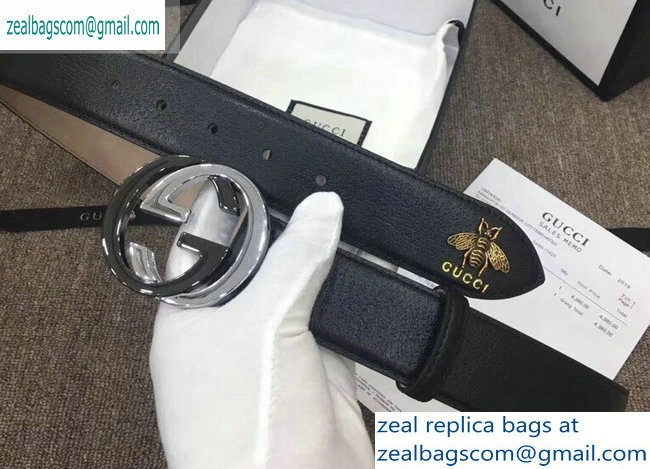 Gucci Width 4cm Leather Belt with Black/Silver Interlocking G Buckle
