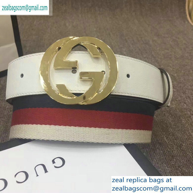Gucci Width 4cm Sylvie Web and Leather Belt White with Interlocking G Buckle
