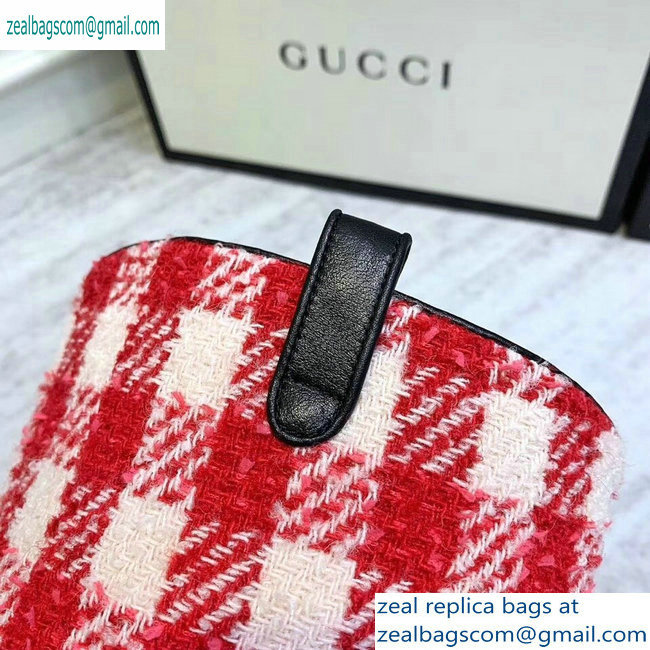 Gucci Zumi Tweed Knee Boots 577652 Check Red/White 2019 - Click Image to Close