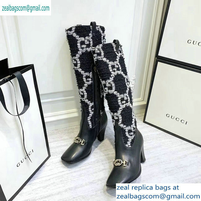 Gucci Zumi Tweed Knee Boots 577652 GG Black 2019 - Click Image to Close