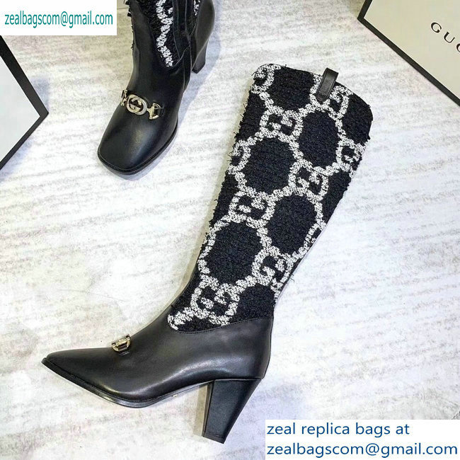 Gucci Zumi Tweed Knee Boots 577652 GG Black 2019 - Click Image to Close