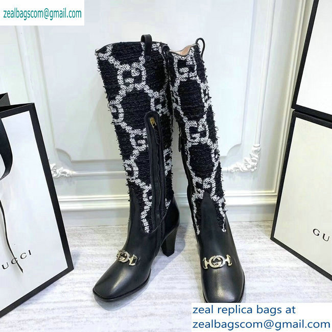 Gucci Zumi Tweed Knee Boots 577652 GG Black 2019