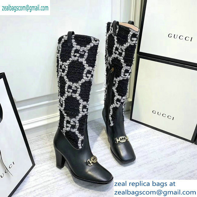 Gucci Zumi Tweed Knee Boots 577652 GG Black 2019 - Click Image to Close