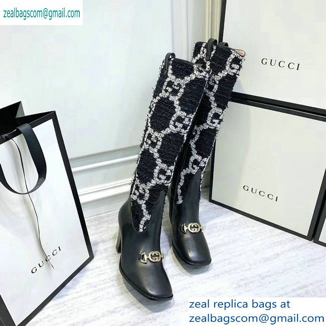 Gucci Zumi Tweed Knee Boots 577652 GG Black 2019 - Click Image to Close