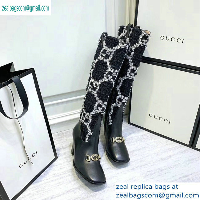 Gucci Zumi Tweed Knee Boots 577652 GG Black 2019