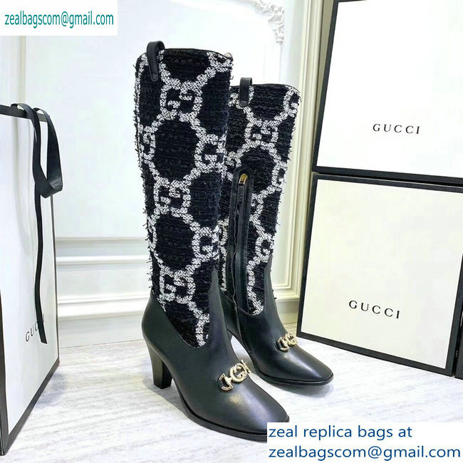 Gucci Zumi Tweed Knee Boots 577652 GG Black 2019