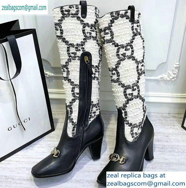 Gucci Zumi Tweed Knee Boots 577652 GG White 2019 - Click Image to Close