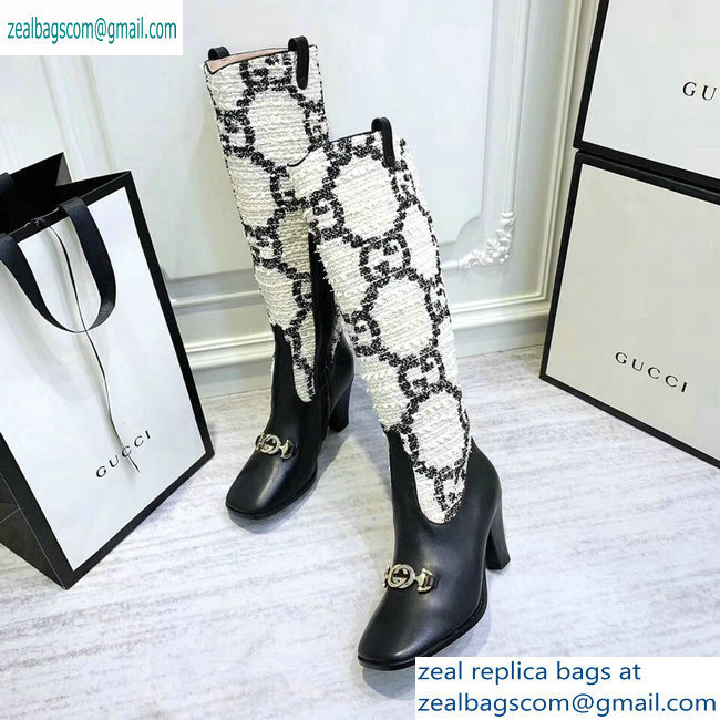 Gucci Zumi Tweed Knee Boots 577652 GG White 2019 - Click Image to Close