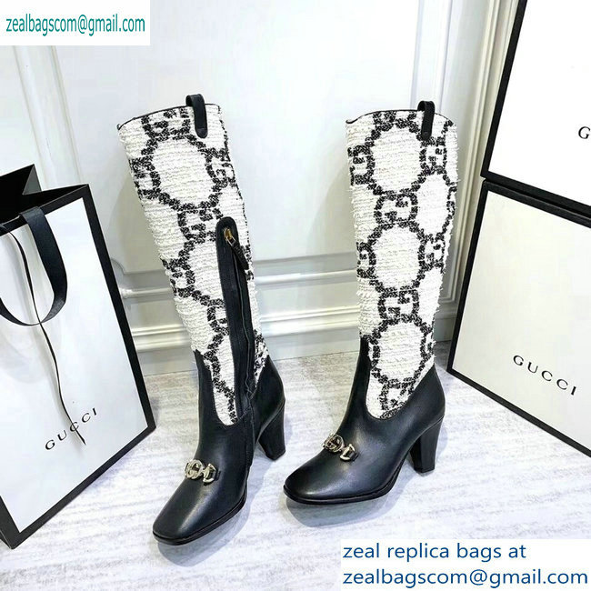 Gucci Zumi Tweed Knee Boots 577652 GG White 2019 - Click Image to Close