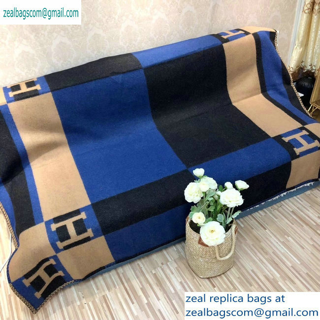 Hermes Avalon H Bayadere Throw Blanket Black/Blue