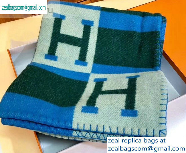 Hermes Avalon H Bayadere Throw Blanket Blue/Green - Click Image to Close