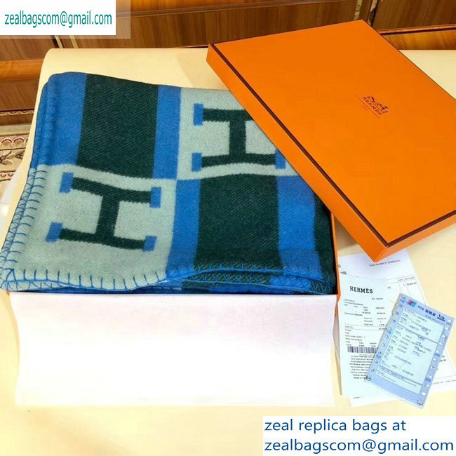 Hermes Avalon H Bayadere Throw Blanket Blue/Green - Click Image to Close