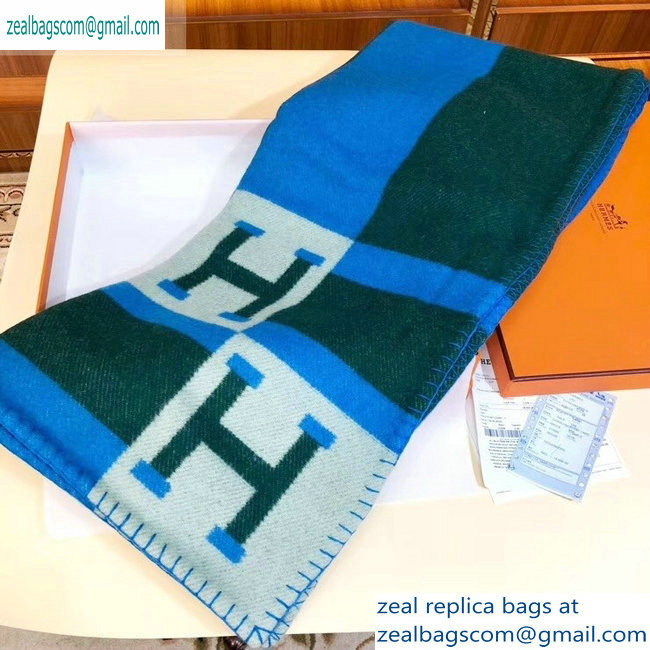 Hermes Avalon H Bayadere Throw Blanket Blue/Green - Click Image to Close