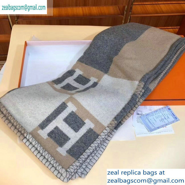 Hermes Avalon H Bayadere Throw Blanket Gray/Camel