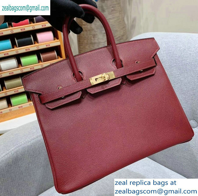 Hermes Birkin 25cm Bag in Original Epsom Leather Burgundy - Click Image to Close