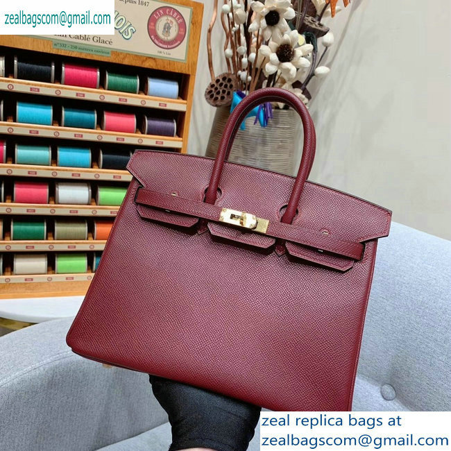 Hermes Birkin 25cm Bag in Original Epsom Leather Burgundy - Click Image to Close