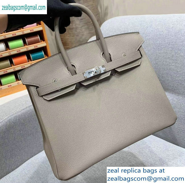 Hermes Birkin 25cm Bag in Original Epsom Leather Light Gray - Click Image to Close