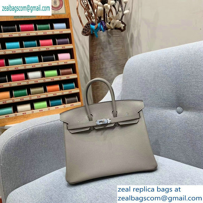 Hermes Birkin 25cm Bag in Original Epsom Leather Light Gray - Click Image to Close