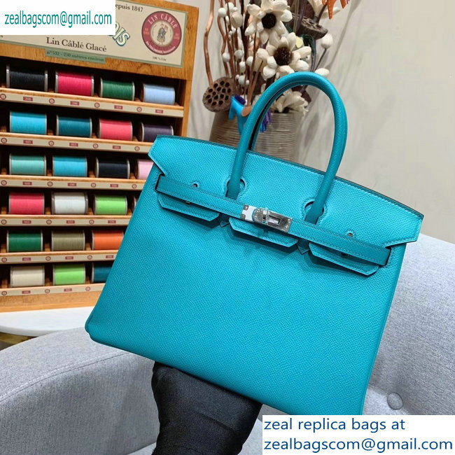 Hermes Birkin 25cm Bag in Original Epsom Leather Turquoise - Click Image to Close
