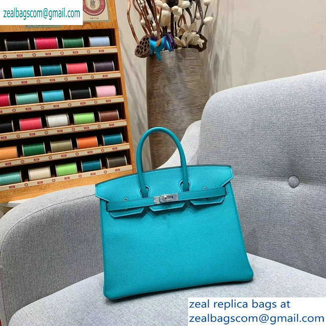 Hermes Birkin 25cm Bag in Original Epsom Leather Turquoise - Click Image to Close