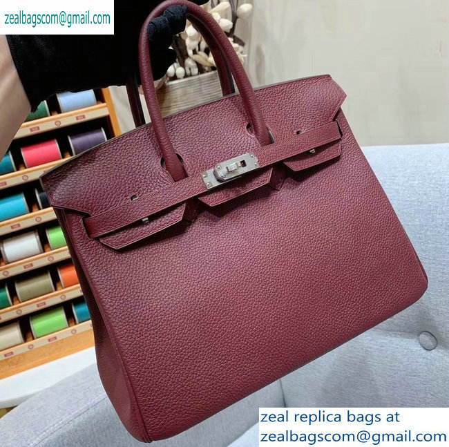 Hermes Birkin 25cm Bag in Original Togo Leather Burgundy - Click Image to Close