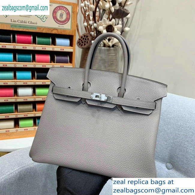 Hermes Birkin 25cm Bag in Original Togo Leather Light Gray