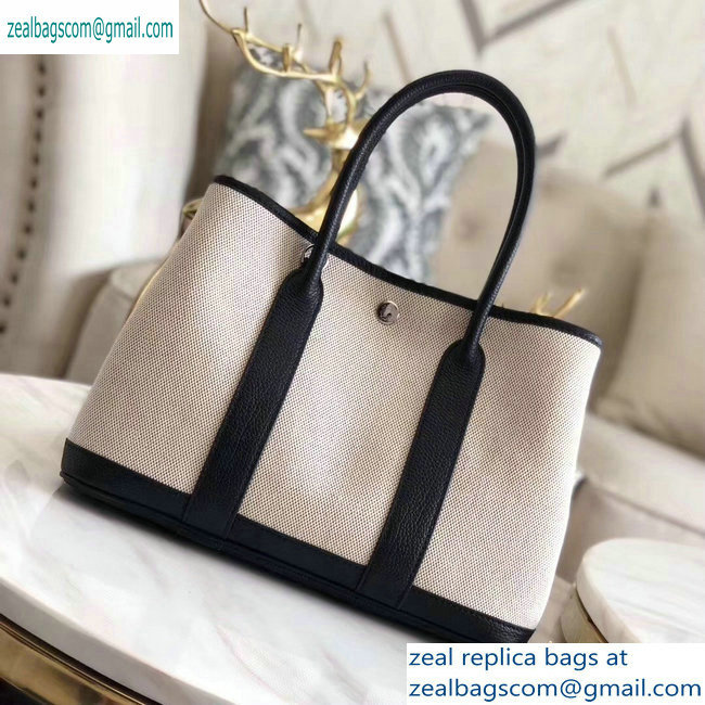 Hermes Canvas Garden Party 30/36 Bag Black/Creamy