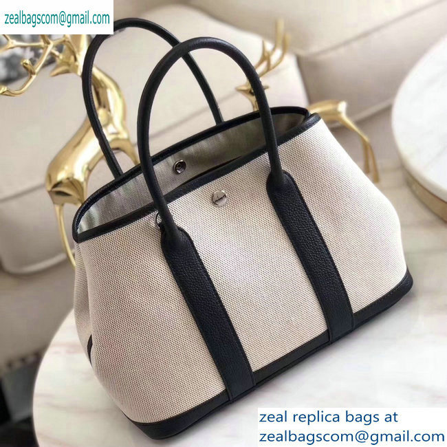 Hermes Canvas Garden Party 30/36 Bag Black/Creamy