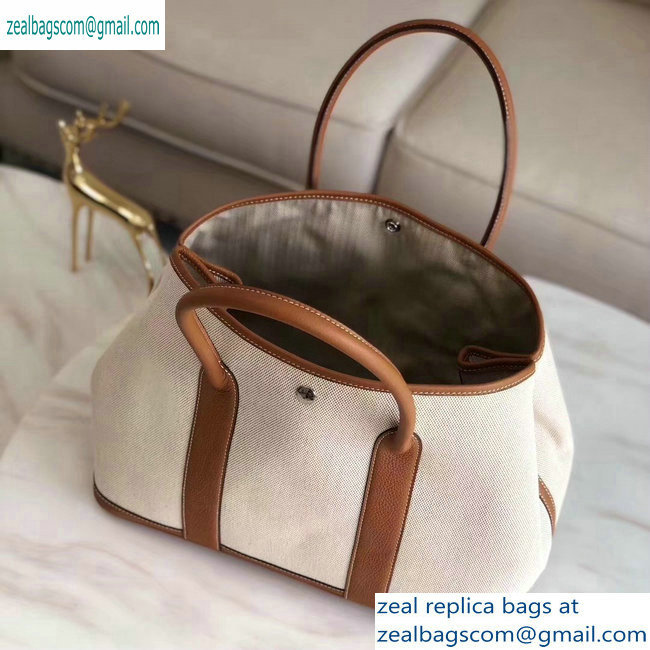 Hermes Canvas Garden Party 30/36 Bag Brown/Creamy
