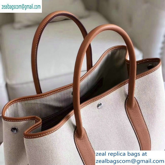 Hermes Canvas Garden Party 30/36 Bag Brown/Creamy