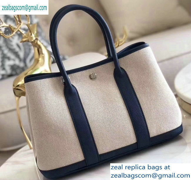 Hermes Canvas Garden Party 30/36 Bag Navy Blue/Creamy - Click Image to Close