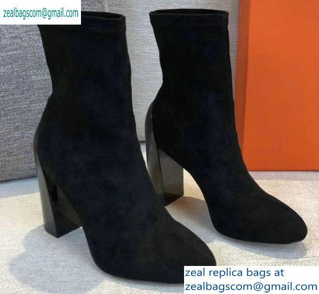 Hermes Heel 10cm Suede Ankle Boots Black 2019 - Click Image to Close