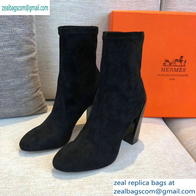 Hermes Heel 10cm Suede Ankle Boots Black 2019